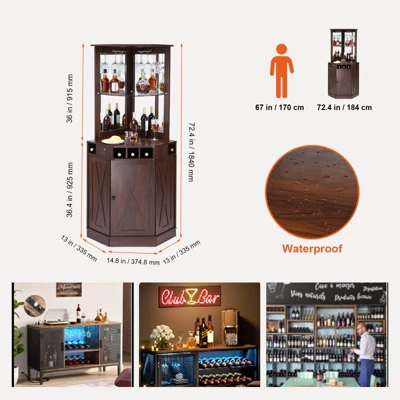 VEVOR Corner Industrial Bar Cabinet, Wine Table For Liquor & Glasses, Sideboard Buffet Cabinet With Glass Holder, Black Walnut 7 VEVOR Corner Industrial Bar Cabinet, Wine Table For Liquor & Glasses, Sideboard Buffet Cabinet With Glass Holder, Black Walnut - Image 7