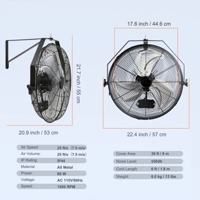 VEVOR Wall Mount Fan, 18 Inch, 3-speed High Velocity Max. 4150 CFM, Waterproof Oscillating Industrial Wall Fan, Commercial Or Residential 7 VEVOR Wall Mount Fan, 18 Inch, 3-speed High Velocity Max. 4150 CFM, Waterproof Oscillating Industrial Wall Fan, Commercial Or Residential - Image 7