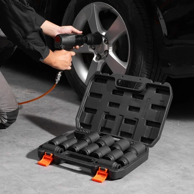 VEVOR Axle Nut Impact Socket Set, 1/2" Drive Deep 6+12-Point 14-Piece Metric Spindle Nut Socket Set, CR-V Heat Treated Large Socket Set Black 1 VEVOR Axle Nut Impact Socket Set, 1/2" Drive Deep 6+12-Point 14-Piece Metric Spindle Nut Socket Set, CR-V Heat Treated Large Socket Set Black