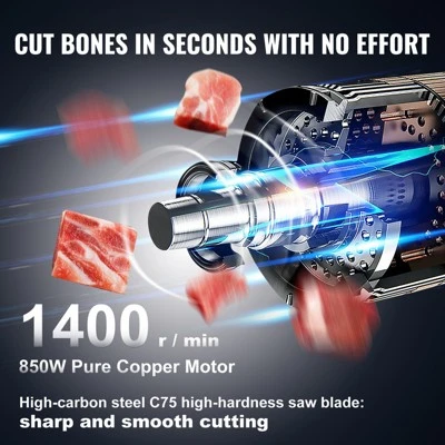 VEVOR Electric Meat Saw, 850W Stainless Vertical Cutter, 19.1"x15" Workbench, 7.09" Cutting Thickness, Includes 5 Blades 3 VEVOR Electric Meat Saw, 850W Stainless Vertical Cutter, 19.1"x15" Workbench, 7.09" Cutting Thickness, Includes 5 Blades - Image 3