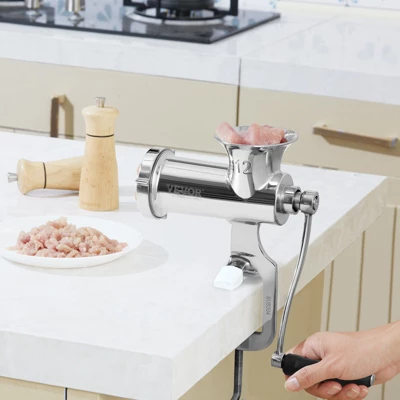 VEVOR Manual Meat Grinder, 304 Stainless Steel Hand Meat Grinder With Steel Table Clamp, Meat Mincer Sausage Maker & 2 Cutting Plates 1 VEVOR Manual Meat Grinder, 304 Stainless Steel Hand Meat Grinder With Steel Table Clamp, Meat Mincer Sausage Maker & 2 Cutting Plates