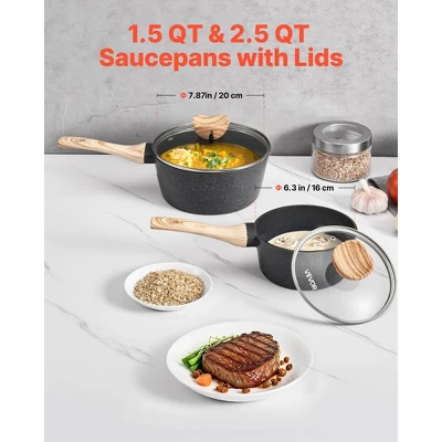 VEVOR Saucepan Set, 1.5 QT & 2.5 QT Nonstick Saucepan With Glass Lids, Multipurpose Cooking Sauce Pots With Detachable Handles, Black 2 VEVOR Saucepan Set, 1.5 QT & 2.5 QT Nonstick Saucepan With Glass Lids, Multipurpose Cooking Sauce Pots With Detachable Handles, Black - Image 2