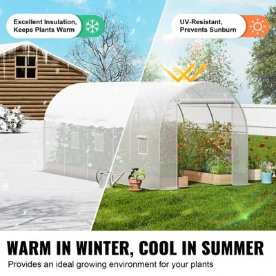 VEVOR Walk-in Tunnel Greenhouse, 14.6x6.4x6.3 Ft Hoop House Greenhouse Tunnel With Galvanized Steel Frame, White PE Cover, 8 Windows 4 VEVOR Walk-in Tunnel Greenhouse, 14.6x6.4x6.3 Ft Hoop House Greenhouse Tunnel With Galvanized Steel Frame, White PE Cover, 8 Windows - Image 4