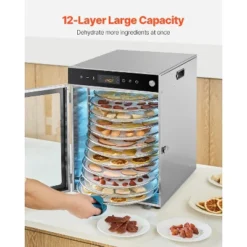 VEVOR Rotary Food Dehydrator Machine, 12 Stainless Steel Trays, 800W Electric Food Dryer With Adjustable Temperature & 24-Hour Timer, Silver -Aesthtic Interiors GUEST 247e61f0 8058 48ac 8b8c e736b4644463