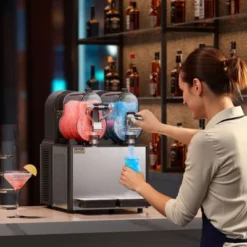 VEVOR Commercial Slushy Machine, 3Lx2 Double Tank Frozen Drink Machine, 24 Cups Stainless Steel Margarita Smoothie Frozen Drink Maker, Black