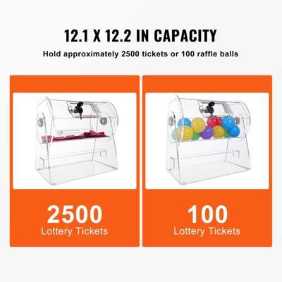 VEVOR Acrylic Raffle Drum, Professional Raffle Ticket Spinning Cage With 2 Keys, Transparent Lottery Spinning Drawing, Holds 2500 Tickets 3 VEVOR Acrylic Raffle Drum, Professional Raffle Ticket Spinning Cage With 2 Keys, Transparent Lottery Spinning Drawing, Holds 2500 Tickets - Image 3
