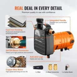 VEVOR Cast Iron Water Transfer Pump, 115V AC 1600 GPH 1/2HP, Portable Electric Utility Pump With Carbon Brush, Black+Orange -Aesthtic Interiors GUEST 25180219 e689 40d3 82cf 5c2ddb24c442