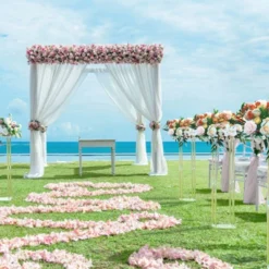 VEVOR 10PCS 23.6inch High Wedding Flower Stand, With Acrylic Laminate,Acrylic Vase Column Geometric Centerpiece Stands, Floral Display Rack