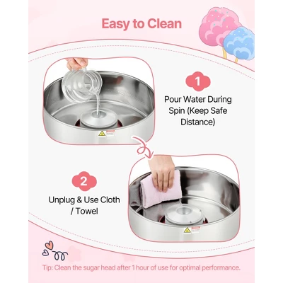 VEVOR Cotton Candy Machine Commercial, 1000W Electric Candy Floss Maker, Easy Use With 15 Inch Stainless Steel Bowl And Sugar Scoop, Pink 6 VEVOR Cotton Candy Machine Commercial, 1000W Electric Candy Floss Maker, Easy Use With 15 Inch Stainless Steel Bowl And Sugar Scoop, Pink - Image 6
