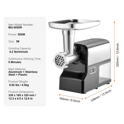 VEVOR Meat Grinder, 4.2 Lbs/Min Capacity Electric Meat Grinders With Blade, Grinding Plate, Sausage Maker, Kubbe Kit, Burger Press, Silver 7 VEVOR Meat Grinder, 4.2 Lbs/Min Capacity Electric Meat Grinders With Blade, Grinding Plate, Sausage Maker, Kubbe Kit, Burger Press, Silver - Image 7