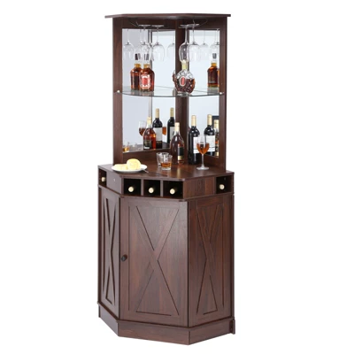 VEVOR Corner Industrial Bar Cabinet, Wine Table For Liquor & Glasses, Sideboard Buffet Cabinet With Glass Holder, Black Walnut 8 VEVOR Corner Industrial Bar Cabinet, Wine Table For Liquor & Glasses, Sideboard Buffet Cabinet With Glass Holder, Black Walnut - Image 8