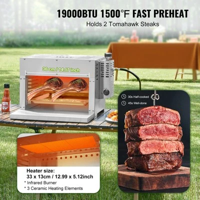 VEVOR Propane Steak Grill, Portable Infrared Broiler, 1500°F Stainless Steel Barbecue Infrared Grill With 6-Tier Adjustable Rack, Silver 2 VEVOR Propane Steak Grill, Portable Infrared Broiler, 1500°F Stainless Steel Barbecue Infrared Grill With 6-Tier Adjustable Rack, Silver - Image 2