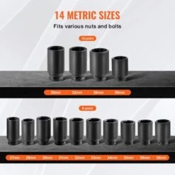 VEVOR Axle Nut Impact Socket Set, 1/2" Drive Deep 6+12-Point 14-Piece Metric Spindle Nut Socket Set, CR-V Heat Treated Large Socket Set Black 10 VEVOR Axle Nut Impact Socket Set, 1/2" Drive Deep 6+12-Point 14-Piece Metric Spindle Nut Socket Set, CR-V Heat Treated Large Socket Set Black -Aesthtic Interiors GUEST 2729db65 6e76 4ba9 963e a045780b62b4