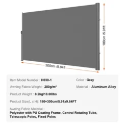 VEVOR Retractable Side Awning, 71''x 236'' Aluminum Outdoor Privacy Screen, 280g Polyester Water-proof Retractable Patio Screen, Black -Aesthtic Interiors GUEST 2731c173 1188 4990 8235 defbe6335a9b 1