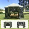 VEVOR Pop Up Gazebo Tent, Pop-Up Screen Tent 6 Sided Canopy Sun Shelter, 10x10FT Quick Set Screen Tent With Mosquito Netting, Army Green