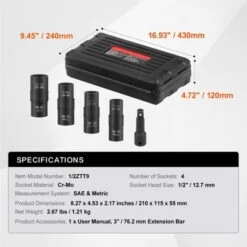 VEVOR Lug Nut Impact Socket Set, 1/2 Inch Drive Metric And SAE 6-Point Flip Socket Set, 4 Total Lug Nut Sizes, CR-MO Steel Wheel Socket Set Black -Aesthtic Interiors GUEST 2796e4d4 d9d8 47a9 b46e 9739009e30ce