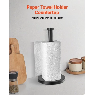 VEVOR Paper Towel Holder Countertop, Stainless Steel Kitchen Paper Towel Stand With Weighted Base And Suction Cups, Black 2 VEVOR Paper Towel Holder Countertop, Stainless Steel Kitchen Paper Towel Stand With Weighted Base And Suction Cups, Black - Image 2