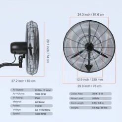 VEVOR Wall-Mount Misting Fan, 24 Inch, 3-speed High Velocity Max. 7000 CFM, Waterproof Oscillating Industrial Wall Fan, Commercial Or Residential -Aesthtic Interiors GUEST 27f03607 f76a 4937 8ba6 0b9b4827901d