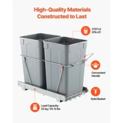 VEVOR Pullout Trash Can For Kitchen Cabinets, 27QTx2 Double Under Sink Garbage Waste Recycling Bin, Under Mount Waste Container, Gray -Aesthtic Interiors GUEST 283201be 4034 41c5 a478 f459fbf394a3