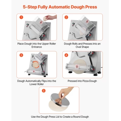 VEVOR Pizza Dough Roller Sheeter, 3-14 Inch Automatic Stainless Steel Pizza Press, Electric 370W Pasta Maker Machine, 260 Pcs Per Hour, Silver 4 VEVOR Pizza Dough Roller Sheeter, 3-14 Inch Automatic Stainless Steel Pizza Press, Electric 370W Pasta Maker Machine, 260 Pcs Per Hour, Silver - Image 4