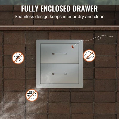 VEVOR Outdoor Kitchen Drawers 14W X 14.3H X 23D Inch, Flush Mount Double BBQ Drawers Stainless Steel With Handle, BBQ Island Drawers,Silver 6 VEVOR Outdoor Kitchen Drawers 14W X 14.3H X 23D Inch, Flush Mount Double BBQ Drawers Stainless Steel With Handle, BBQ Island Drawers,Silver - Image 6