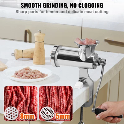 VEVOR Manual Meat Grinder, 304 Stainless Steel Hand Meat Grinder With Steel Table Clamp, Meat Mincer Sausage Maker & 2 Cutting Plates 3 VEVOR Manual Meat Grinder, 304 Stainless Steel Hand Meat Grinder With Steel Table Clamp, Meat Mincer Sausage Maker & 2 Cutting Plates - Image 3