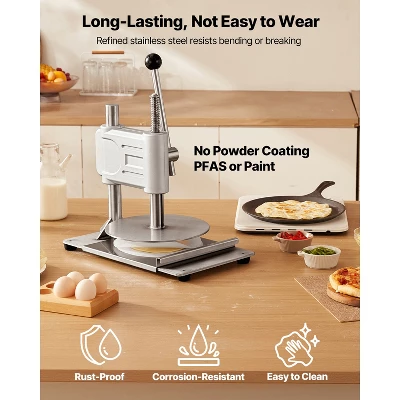 VEVOR Manual Pizza Dough Press Machine, 9.5 Inch Pizza Pastry Press Plate, Stainless Steel Bread Presser With 100 Pcs Parchment Paper, Silver 2 VEVOR Manual Pizza Dough Press Machine, 9.5 Inch Pizza Pastry Press Plate, Stainless Steel Bread Presser With 100 Pcs Parchment Paper, Silver - Image 2