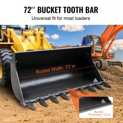 VEVOR Bucket Tooth Bar, 72'', Heavy Duty Tractor Bucket 9 Teeth Bar For Loader Tractor Skidsteer, 4560 Lbs Load-Bearing Capacity, Black 5 VEVOR Bucket Tooth Bar, 72'', Heavy Duty Tractor Bucket 9 Teeth Bar For Loader Tractor Skidsteer, 4560 Lbs Load-Bearing Capacity, Black - Image 5