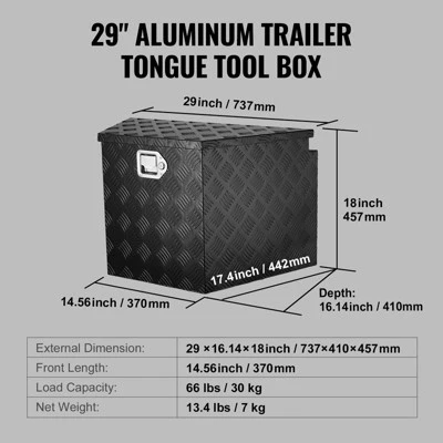 VEVOR Trailer Tongue Box, Aluminum Alloy Diamond Plate Tongue Box Tool Chest, Heavy Duty Trailer Box Storage With Lock And Keys, 29"x16.2"x18" 7 VEVOR Trailer Tongue Box, Aluminum Alloy Diamond Plate Tongue Box Tool Chest, Heavy Duty Trailer Box Storage With Lock And Keys, 29"x16.2"x18" - Image 7