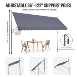 VEVOR 178 X 47" Patio Awning Retractable, Awning Sunshade Shelter With Manual Crank Handle, Adjustable Height From 86 To 122 In, Dark Gray -Aesthtic Interiors GUEST 298f5407 f28d 4bd0 9439 918fd1be1d5e