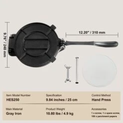 VEVOR Tortilla Press, 10 Inch Tortilla And Roti Maker, Cast Iron Heavy Duty Tortilladora Press With 100 Pcs Parchment Paper, Dough Maker, Silver -Aesthtic Interiors GUEST 29c493e2 895c 41de be08 58b7a773c4aa