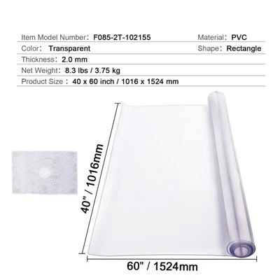VEVOR Plastic Table Cover, 40 X 60 Inch 2.0 Mm Thick Clear Table Protector, Rectangle PVC Desk Mat, Waterproof & Easy Cleaning, Transparent 7 VEVOR Plastic Table Cover, 40 X 60 Inch 2.0 Mm Thick Clear Table Protector, Rectangle PVC Desk Mat, Waterproof & Easy Cleaning, Transparent - Image 7