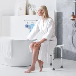 VEVOR Shower Chair, Adjustable Height Shower Stool, Non-Slip Bench Bathtub Stool Seat For Elderly Disabled Handicap, 350 LBS Capacity,White+Black