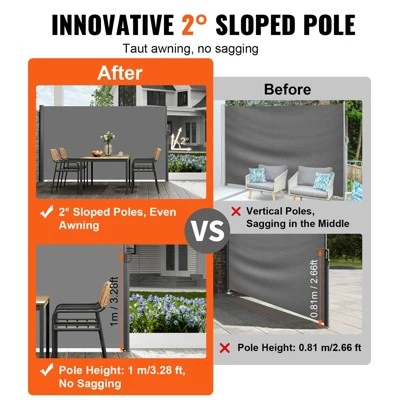 VEVOR Retractable Side Awning, 71''x 118'' Aluminum Outdoor Privacy Screen, 280g Polyester Water-proof Retractable Patio Screen, Gray 3 VEVOR Retractable Side Awning, 71''x 118'' Aluminum Outdoor Privacy Screen, 280g Polyester Water-proof Retractable Patio Screen, Gray - Image 3