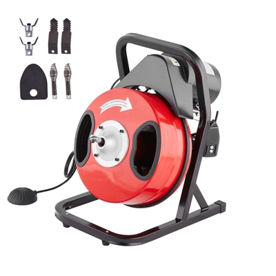 VEVOR Drain Cleaner Machine 50FT X 1/2 Inch, Manual Feed Sewer Snake Auger - With 4 Cutters & Air-activated Foot Switch For 2" To 4" Pipes, Red 8 VEVOR Drain Cleaner Machine 50FT X 1/2 Inch, Manual Feed Sewer Snake Auger - With 4 Cutters & Air-activated Foot Switch For 2" To 4" Pipes, Red - Image 8