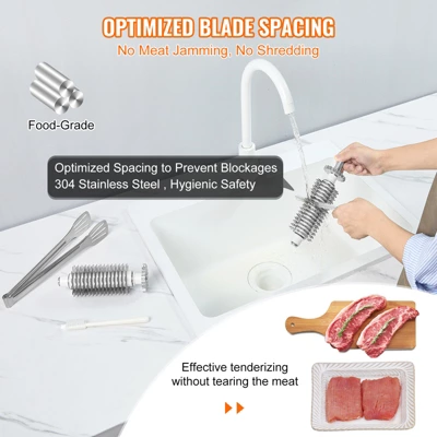 VEVOR Commercial Meat Tenderizer, Heavy Duty Stainless Steel Kitchen Tool With Handle, Meat Tong, And Cleaning Brush, 450W Electric Meat Tenderizer 3 VEVOR Commercial Meat Tenderizer, Heavy Duty Stainless Steel Kitchen Tool With Handle, Meat Tong, And Cleaning Brush, 450W Electric Meat Tenderizer - Image 3