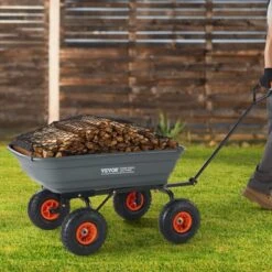 VEVOR Garden Cart, Durable Poly Dump Cart With Simple Assembly Steel Framework, Versatile Dump Cart, 600 Lbs Load Capacity, 10 Inch Wheels