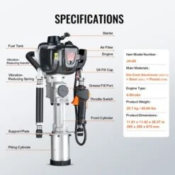 VEVOR 37.77cc Gas-Powered T Post Driver, 4-Stroke Engine Gasoline Fence Piling Pounder, With 3 Post Driving Head(45/55/88 Mm) , Silver -Aesthtic Interiors GUEST 2c0fbf66 857b 4e04 9307 dd9f69470feb
