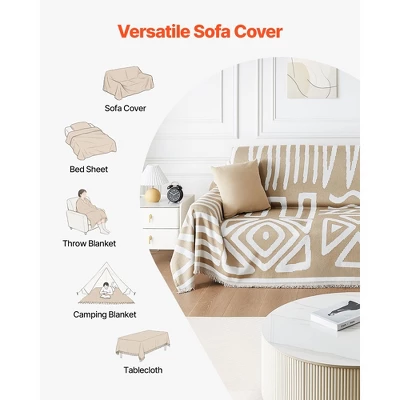 VEVOR Couch Cover, 117.72 X 71.26 Inch Boho Sofa Covers, Anti-Slip Chenille Cushion Protector For Sectional Sofa, Scratch-Resistant, Khaki 5 VEVOR Couch Cover, 117.72 X 71.26 Inch Boho Sofa Covers, Anti-Slip Chenille Cushion Protector For Sectional Sofa, Scratch-Resistant, Khaki - Image 5