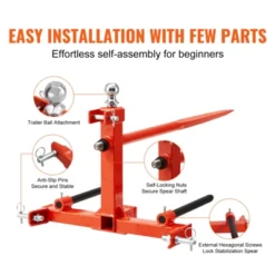 VEVOR 49" Hay Spear, Bale Spears 1600lbs Loading Capacity, Three-Point Hitch Tractor Attachment With 2pcs 17.5" Stabilizer Spears, Red -Aesthtic Interiors GUEST 2c83f053 9971 440e 8c78 0cca30dc69a4
