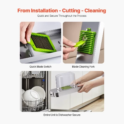 VEVOR Vegetable Chopper, Food Veggie Cutter With 3 Stainless Steel Blades, Onion Slicer With Container, Silver 6 VEVOR Vegetable Chopper, Food Veggie Cutter With 3 Stainless Steel Blades, Onion Slicer With Container, Silver - Image 6