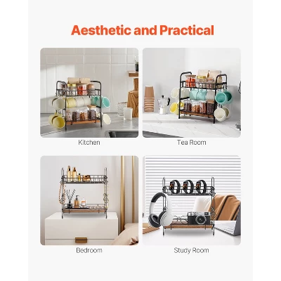 VEVOR 2 Tier Coffee Bar Organizer For Countertop, Multifunctional Mug Holder And Coffee Station, 12 Movable Hooks And 2 Shelves, Matte Black 4 VEVOR 2 Tier Coffee Bar Organizer For Countertop, Multifunctional Mug Holder And Coffee Station, 12 Movable Hooks And 2 Shelves, Matte Black - Image 4