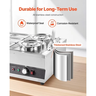 VEVOR Electric Soup Warmer, Two 6.34QT Pots & Six 1/3 Pans, Stainless Steel Commercial Food Warmer With 86~185°F Adjustable Temp, Silver 6 VEVOR Electric Soup Warmer, Two 6.34QT Pots & Six 1/3 Pans, Stainless Steel Commercial Food Warmer With 86~185°F Adjustable Temp, Silver - Image 6