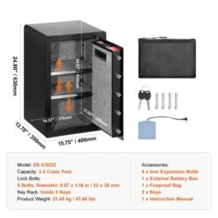 VEVOR Single Door 3.5 Cu.ft Safe Box With Key Lock & Password, Safe Lock Box With Fireproof Bag, Key Rack, And 2 Shelves For Money, Documents, Black -Aesthtic Interiors GUEST 2d813388 b254 4d0c 96f9 6e94a91426b1