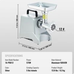 VEVOR Electric Meat Grinder, 5 Lb/Min Capacity, 575W(800W MAX) Industrial Meat Mincer With Blade, Grinding Plate, Sausage Stuffing Blade, Silver 14 VEVOR Electric Meat Grinder, 5 Lb/Min Capacity, 575W(800W MAX) Industrial Meat Mincer With Blade, Grinding Plate, Sausage Stuffing Blade, Silver -Aesthtic Interiors GUEST 2d92580e 0275 40d6 9c37 cd8b1d96fa43