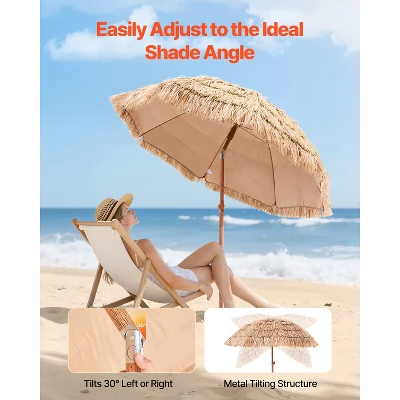 VEVOR Tiki Umbrella, 6.5 Ft Thatched Patio Umbrella With Tilt, Hawaiian Style Beach Parasol With Durable PP Thatch And 8 Metal Ribs, Oringinal Color 3 VEVOR Tiki Umbrella, 6.5 Ft Thatched Patio Umbrella With Tilt, Hawaiian Style Beach Parasol With Durable PP Thatch And 8 Metal Ribs, Oringinal Color - Image 3