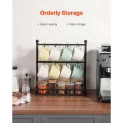 VEVOR Coffee Mug Holder For Countertop, 16 Hooks Coffee Cup Holder With Storage Base, 2 Tier Carbon Steel Mug Display Stand, Matte Black -Aesthtic Interiors GUEST 2dd0e1cc 6411 4824 a98c e864b8cc9760