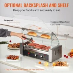 VEVOR Hot Dog Roller 5 Rollers 12 Hot Dogs Capacity, 750W Stainless Sausage Grill Cooker Machine With Dual Temp Control Glass Hood Acrylic Cover -Aesthtic Interiors GUEST 2dedae20 7c98 4307 a699 7c24217c0e98