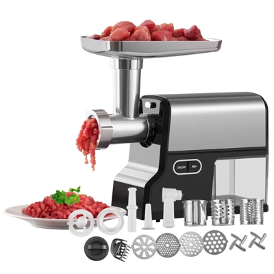 VEVOR Meat Grinder, 4.2 Lbs/Min Capacity Electric Meat Grinders With Blade, Grinding Plate, Sausage Maker, Kubbe Kit, Burger Press, Silver 8 VEVOR Meat Grinder, 4.2 Lbs/Min Capacity Electric Meat Grinders With Blade, Grinding Plate, Sausage Maker, Kubbe Kit, Burger Press, Silver - Image 8