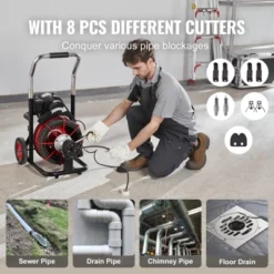 VEVOR Drain Cleaner Machine 100FT X 3/8 Inch, Auto Feed Sewer Snake Auger On Wheels, 370W Portable Drain Cleaning Machine With 8 Cutters, Black 12 VEVOR Drain Cleaner Machine 100FT X 3/8 Inch, Auto Feed Sewer Snake Auger On Wheels, 370W Portable Drain Cleaning Machine With 8 Cutters, Black -Aesthtic Interiors GUEST 2e0d006f e6ea 4835 90b3 451386fab4fd